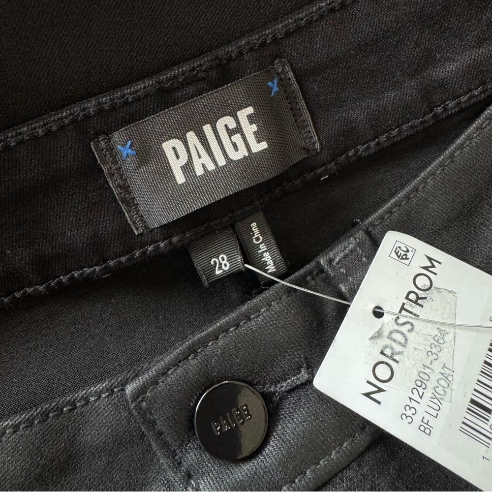 NWT Paige Genevieve Black Fog Luxe Coating Flare Pants Size 28 - Picture 14 of 15